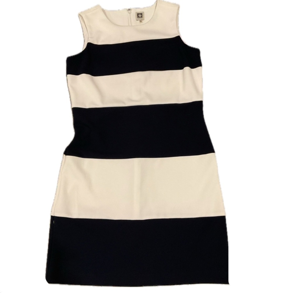 Anne Klein Navy and White colour-blocked, Sleeveless Sheath Midi Dress